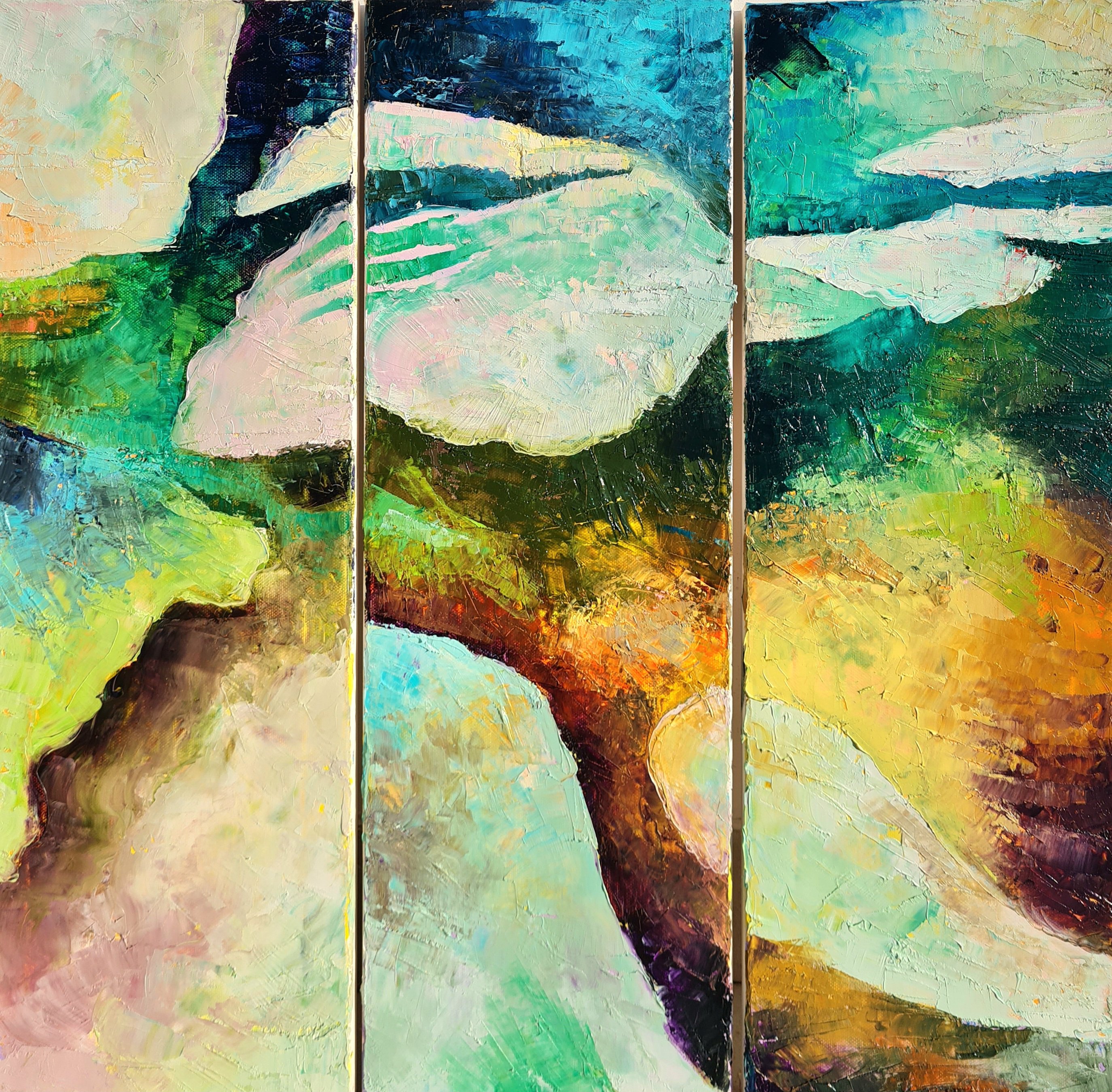 Organic Abstract Oil Painting By Simon Tunde, 24 X 24", This Landscape Is A Map , The Dragon, Original Artwork