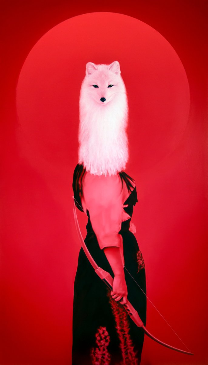 Surrealistic Animal Oil Painting By Edel Alonso Bello, 33 X 59, Diana, Original Artwork