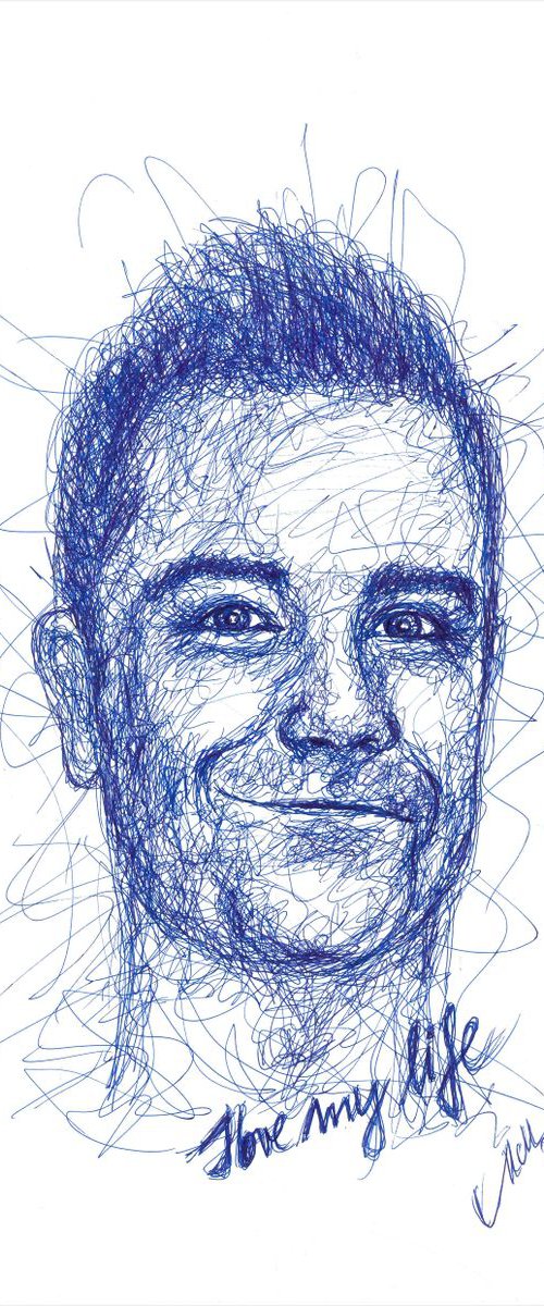 Robbie Williams - original blue line drawing by Mateja Marinko