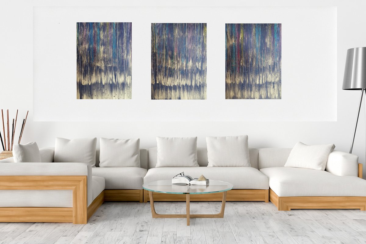 Brighter days - XXL triptych textured colorful abstract by Ivana Olbricht