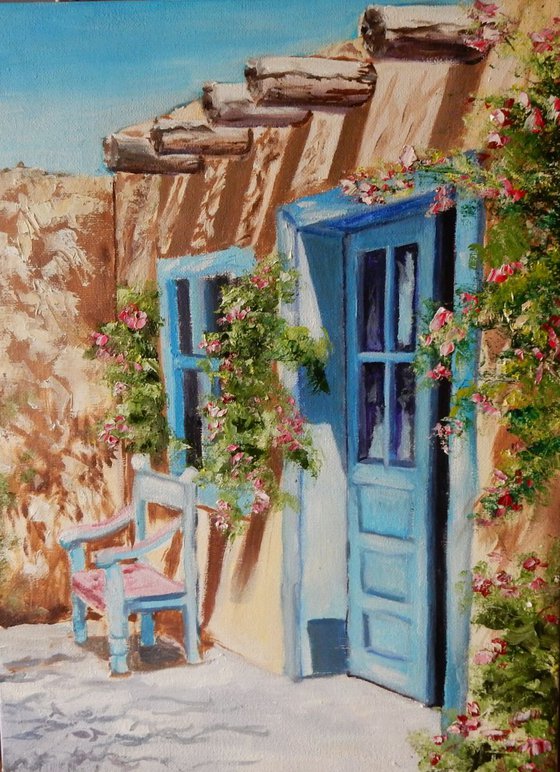 Blue doors.  Cityscape 30x40cm.