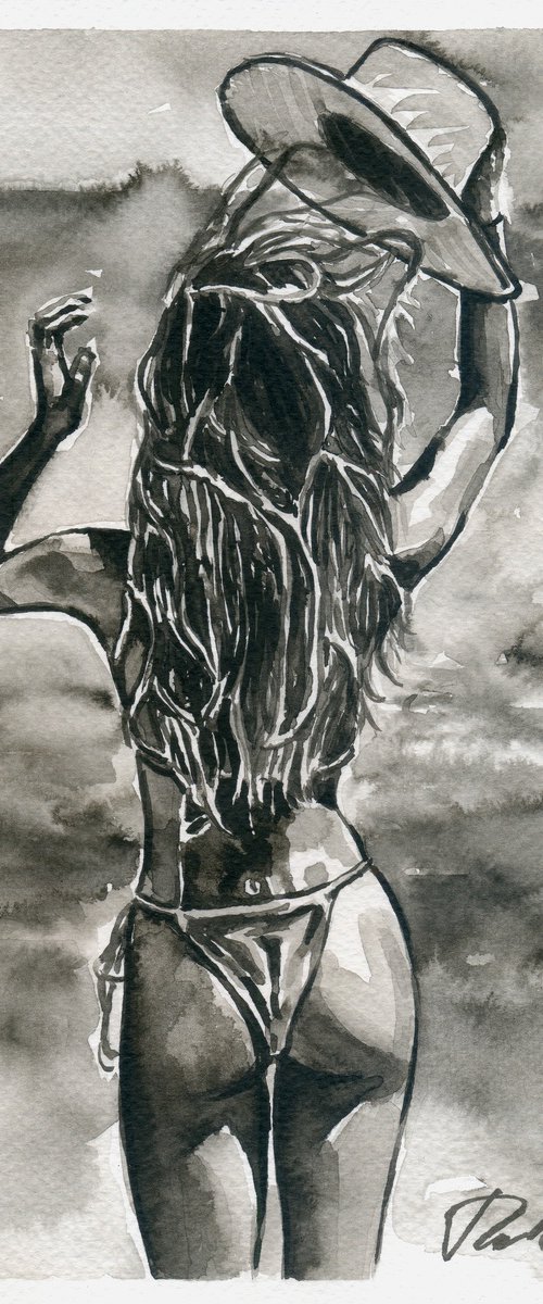 Girl, Sea, Bonnet and Wind by Tashe