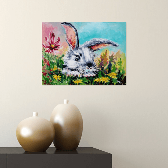 Rabbit with dandelions