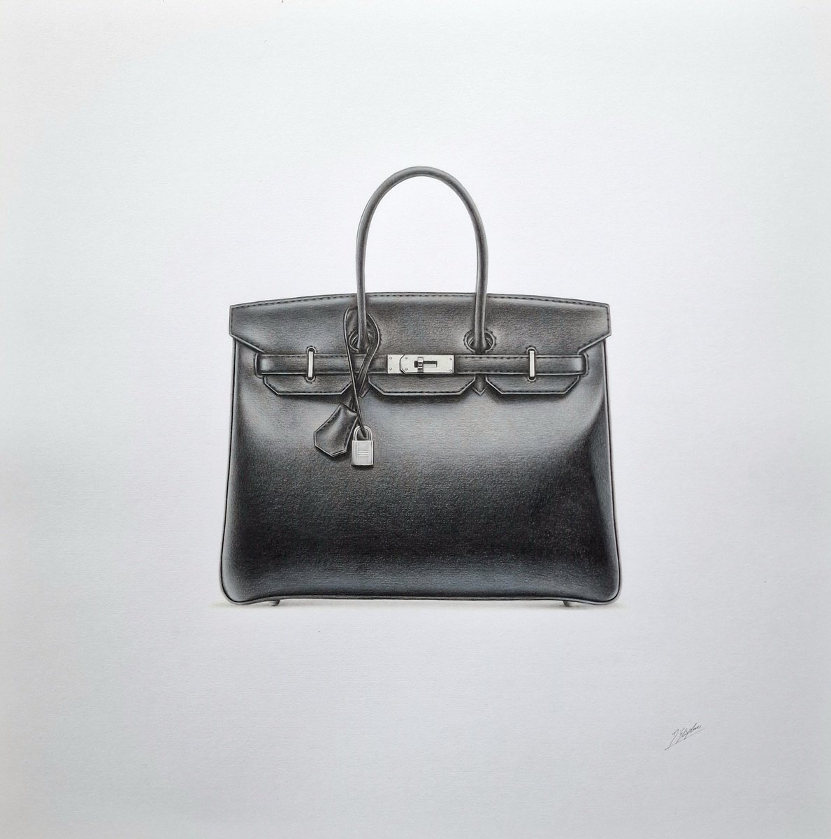Photorealistic Still Life Pencil Drawing By Daniel Shipton, 23 X 23, The Birkin From Hermes, Original Artwork