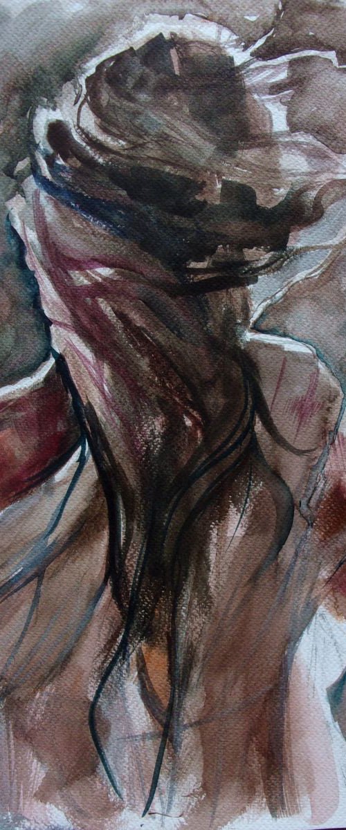 " LIKE THE WIND ... " gold particles  40x30cm original WATERCOLOURS painting  GIFT MODERN URBAN ART OFFICE ART DECOR HOME DECOR GIFT IDEA by Monika Luniak