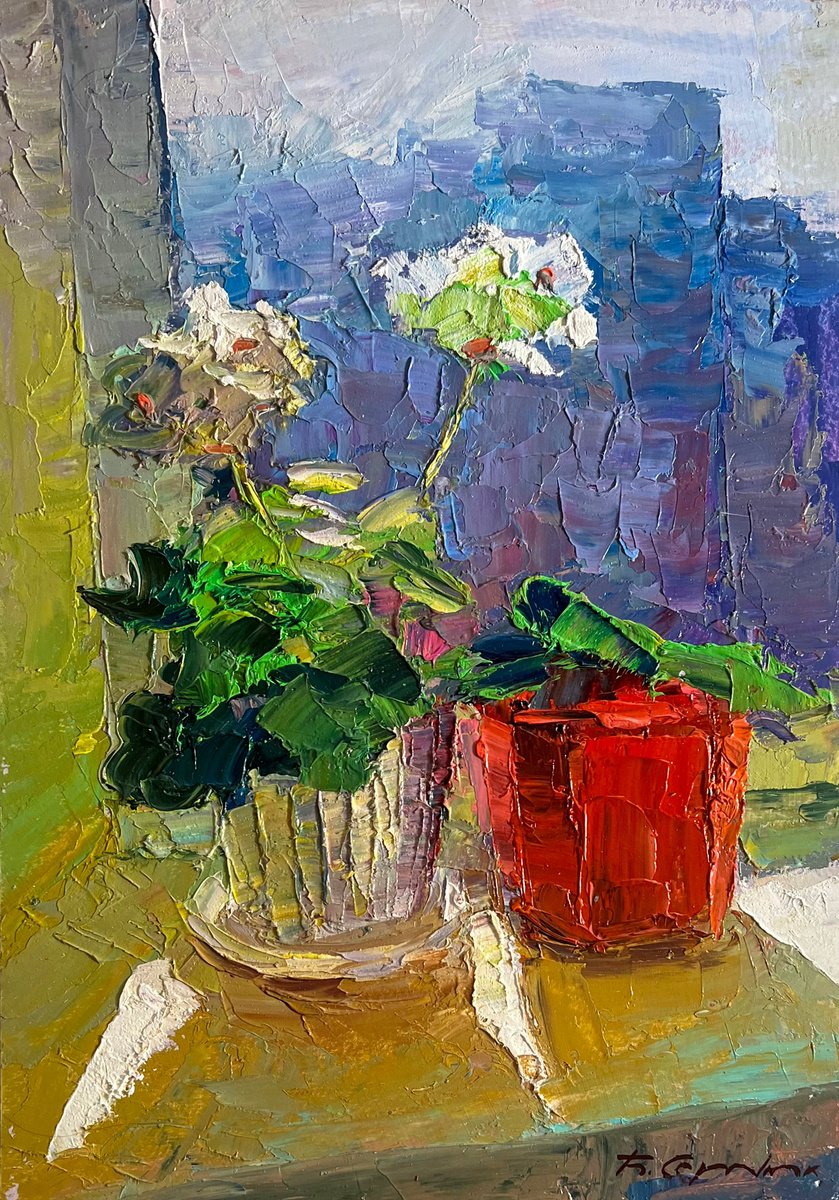 Flowers On The Windowsill By Boris Serdyuk, 10 X 14, Artwork For Sale On Artfinder