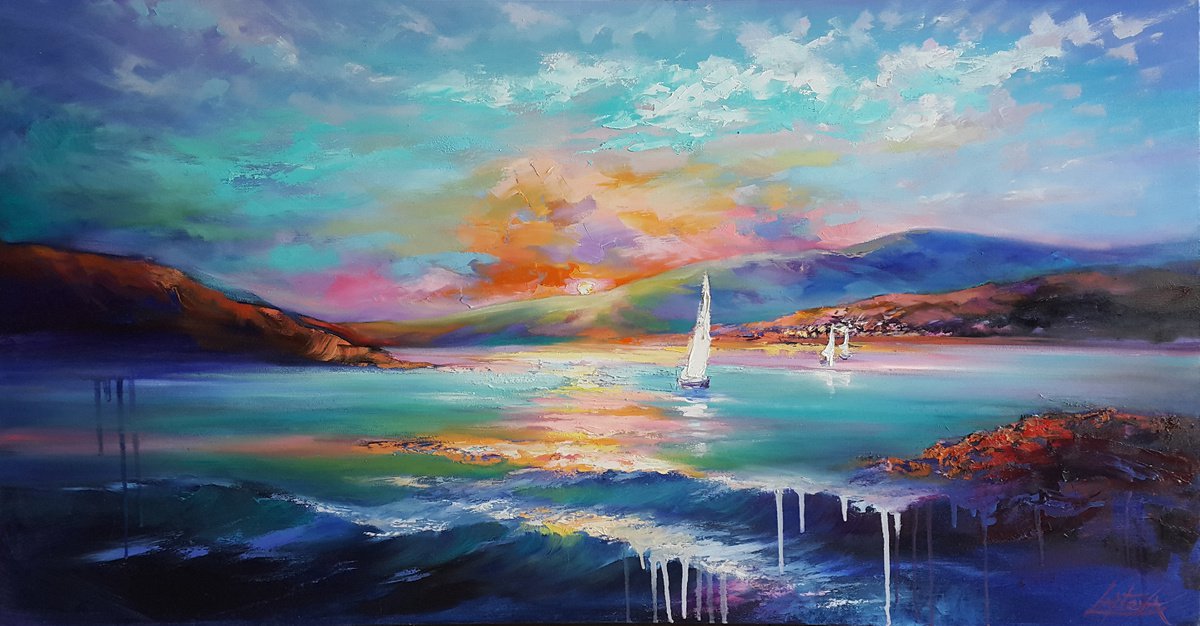 Painting large original oil, Blue Ocean, seascap | Artfinder