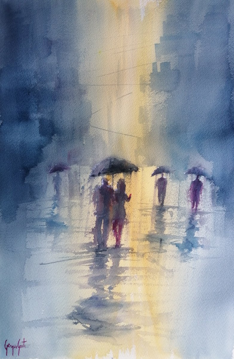 Impressionistic Watercolour , Umbrella 16 By Giorgio Gosti, 14 X 21, Artwork For Sale On Artfinder