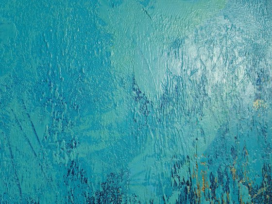 Blue and Gold Abstract Textured Painting. Triptych