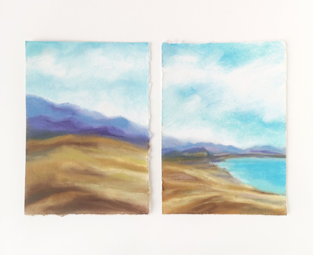 Landscape set of 2. Mountain and sea scenery paintings by Olya Grigo