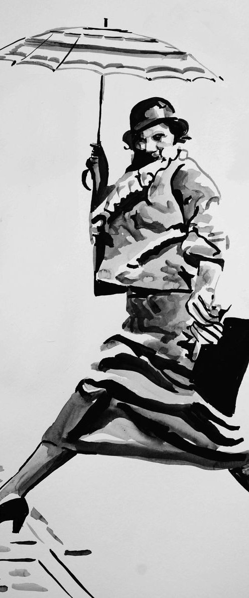 Woman with umbrella / 42 x 29.7 cm by Alexandra Djokic