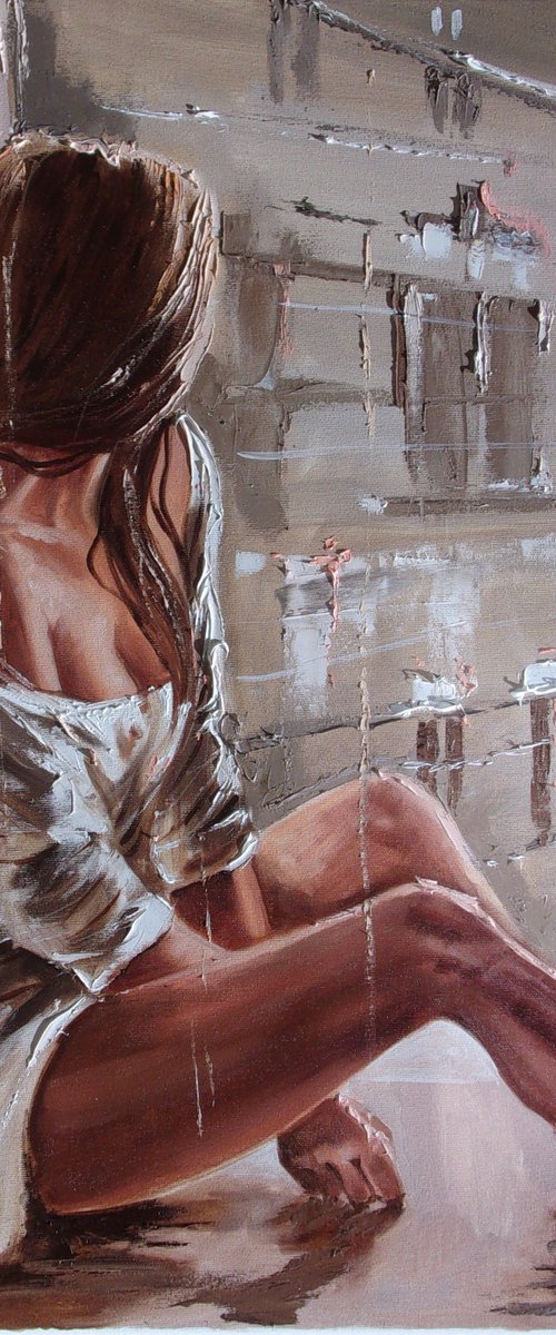 " WINDOW ... "-   liGHt  ORIGINAL OIL PAINTING, GIFT, PALETTE KNIFE nude WINDOW by Monika Luniak