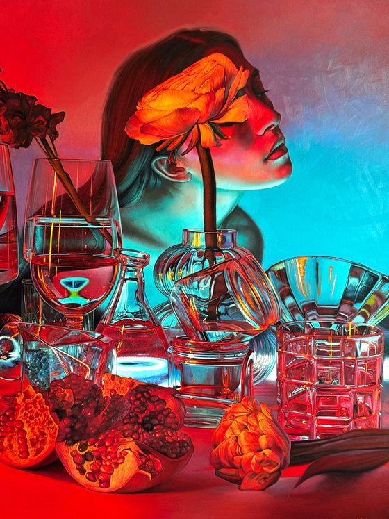 In the blue light. Reflection