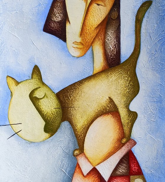 With my cat(35x25cm, acrylic/canvas, ready to hang)