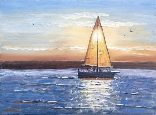 Sailboat at sunset by Elena Sokolova