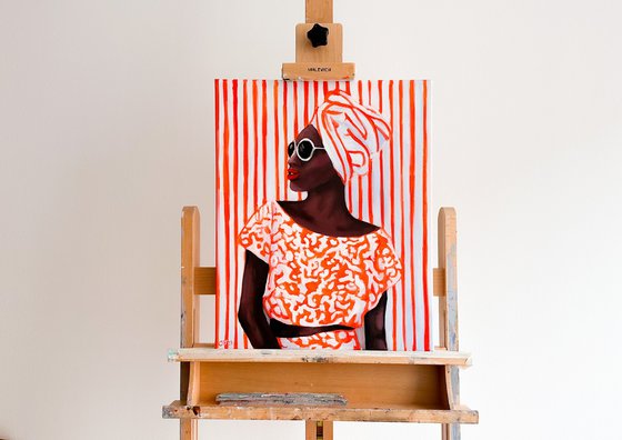 Orange Stripes - African American Woman Portrait