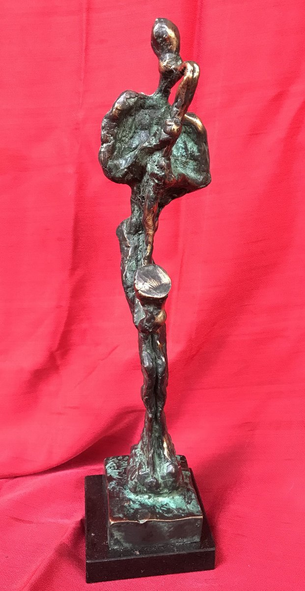 Expressive Portrait Bronze Sculpture By Toth Erno, 3 X 17", Jazz Saxophonist, Original Artwork