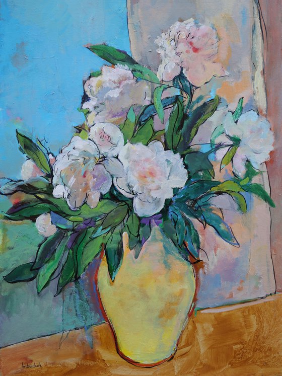 Peonies in the yellow jug