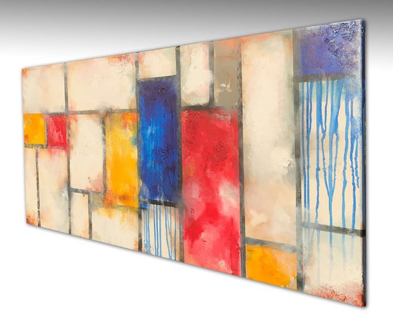 blue dripping mondriaan (130 x 60 cm) Dee Brown