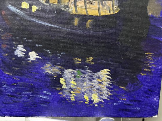 Nighttime Dutch canal boat