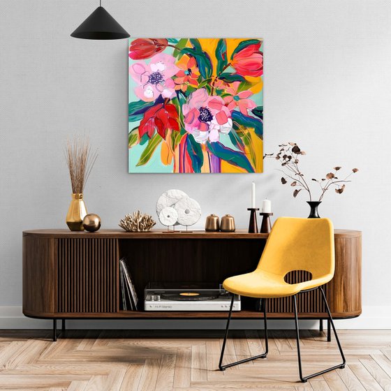 Abstract peonies and tulips