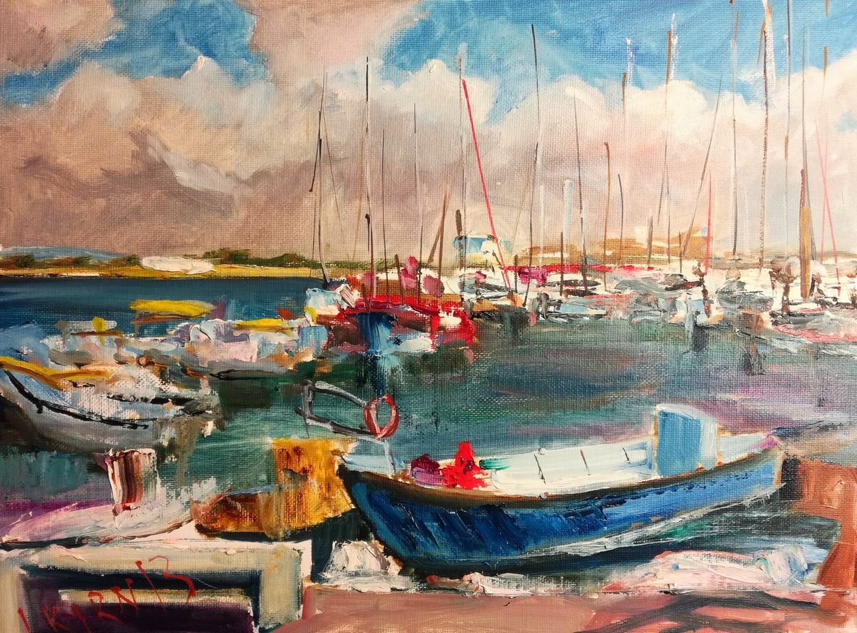 Impressionistic Landscape Oil Painting By Leonid Kirnus, 16 X 12", The Akko Port, Original Artwork