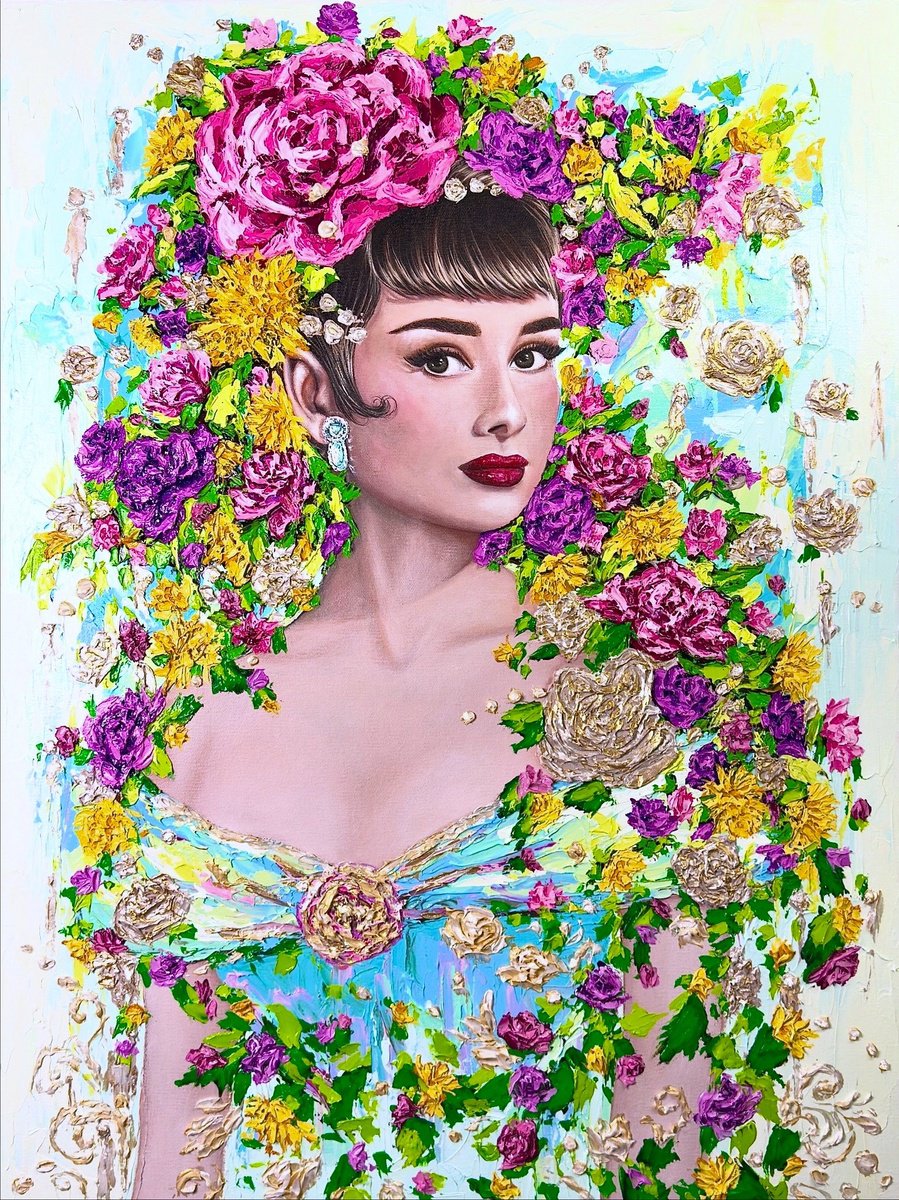 Expressive Portrait Acrylic Painting By Elena Adele Dmitrenko, 36 X 48, Majesty Of Grace, Original Artwork