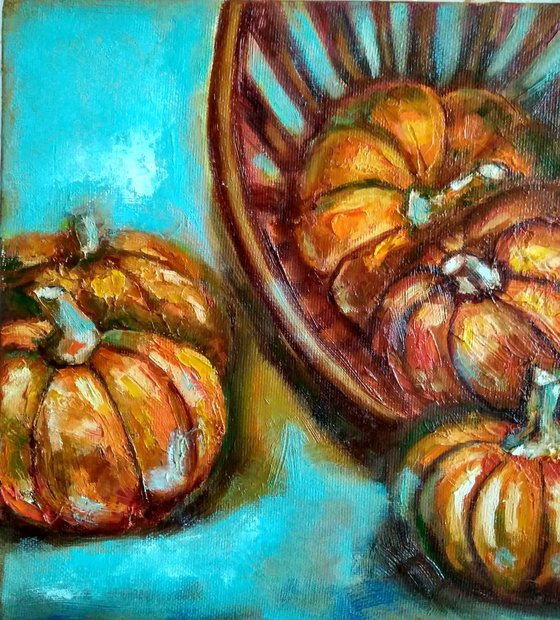 Pumpkin Painting Still Life Original Art Farm Artwork Vegetable Canvas Oil Painting Fall Wall Art