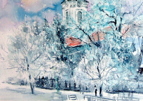 Serbian church at snowfall II