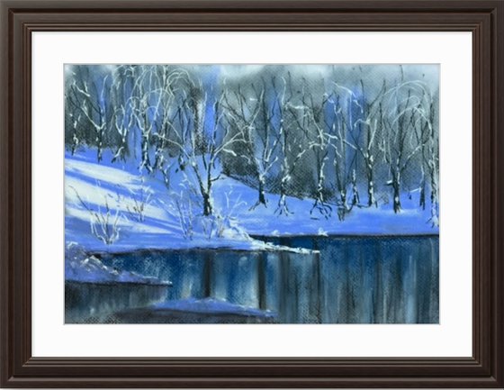 Frosty river in the forest