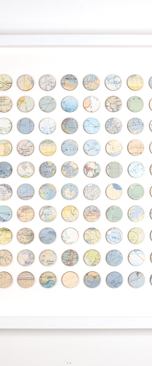 100 Map Dots Geometric Artwork white frame by Amelia Coward