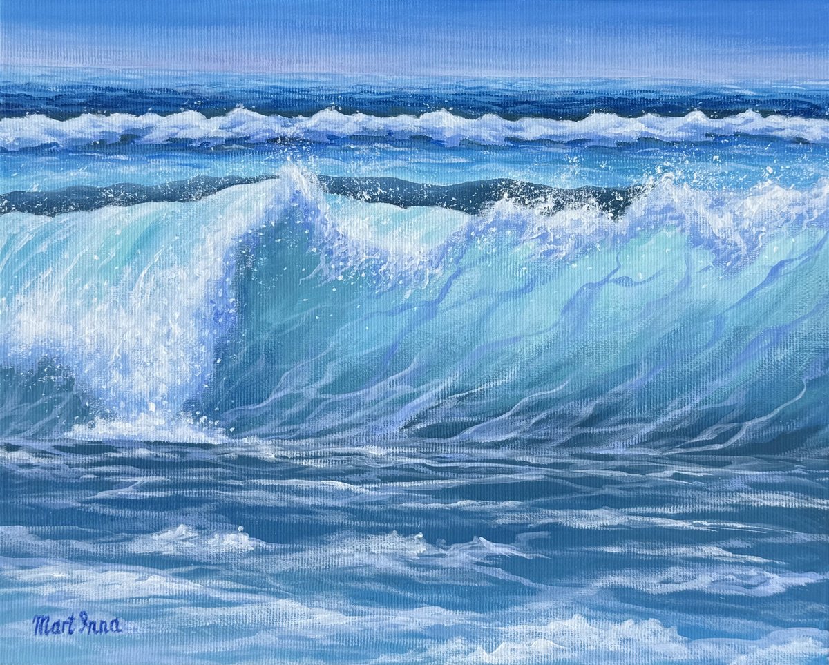 Photorealistic Landscape Acrylic Painting By Inna Martynenko, 12 X 10, Sea Foam, Original Artwork