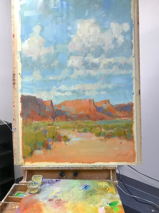 Canyon Desert, Handmade oil painting One of a kind Signed Large Size Painting
