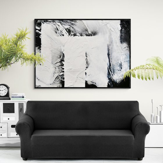 Carbon Fibre 140cm x 100cm Black White Textured Abstract Art