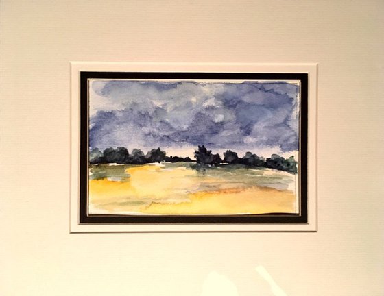Beautiful Field in Spring, original watercolour with mount