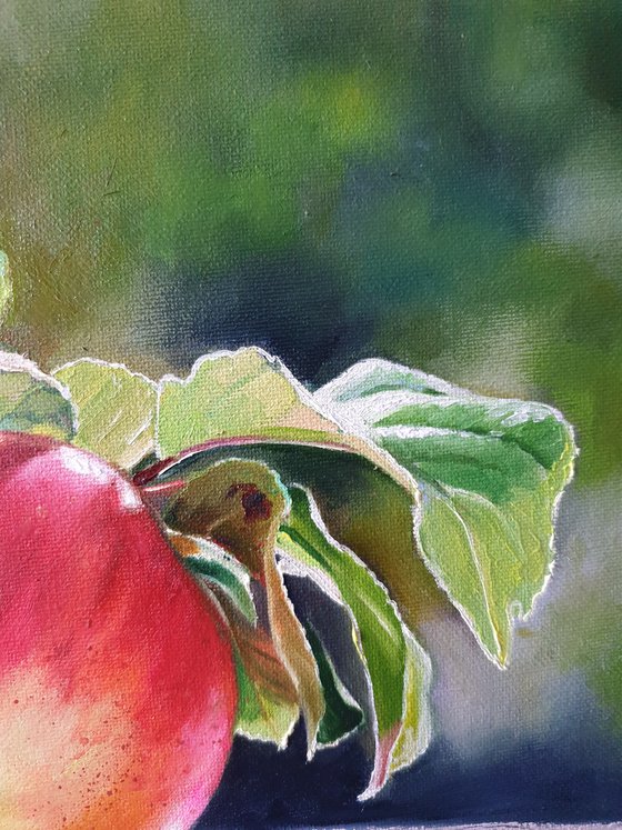 "An apple from grandmother's garden.  "  flower  liGHt original painting  GIFT (2021)