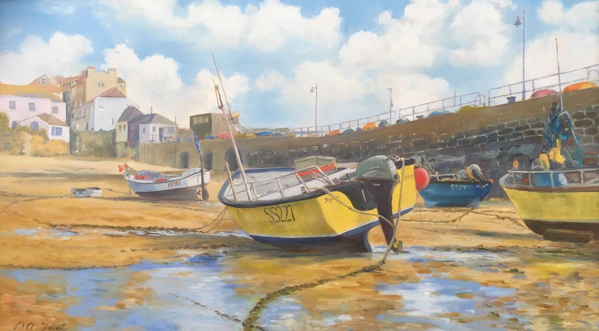 Yellow fishing boats, St. Ives by Peter Frost