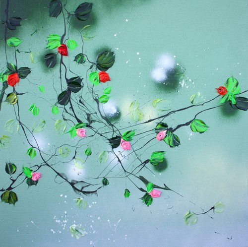 "Green Romance I" floral textured painting by Anastassia Skopp