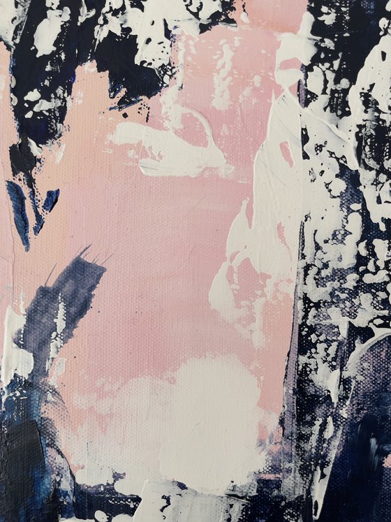 PALE PINK ILLUSIONS - 70 x 70 CM - ABSTRACT PAINTING ON CANVAS * BRIGHT PINK* GREY * DEEP BLUE