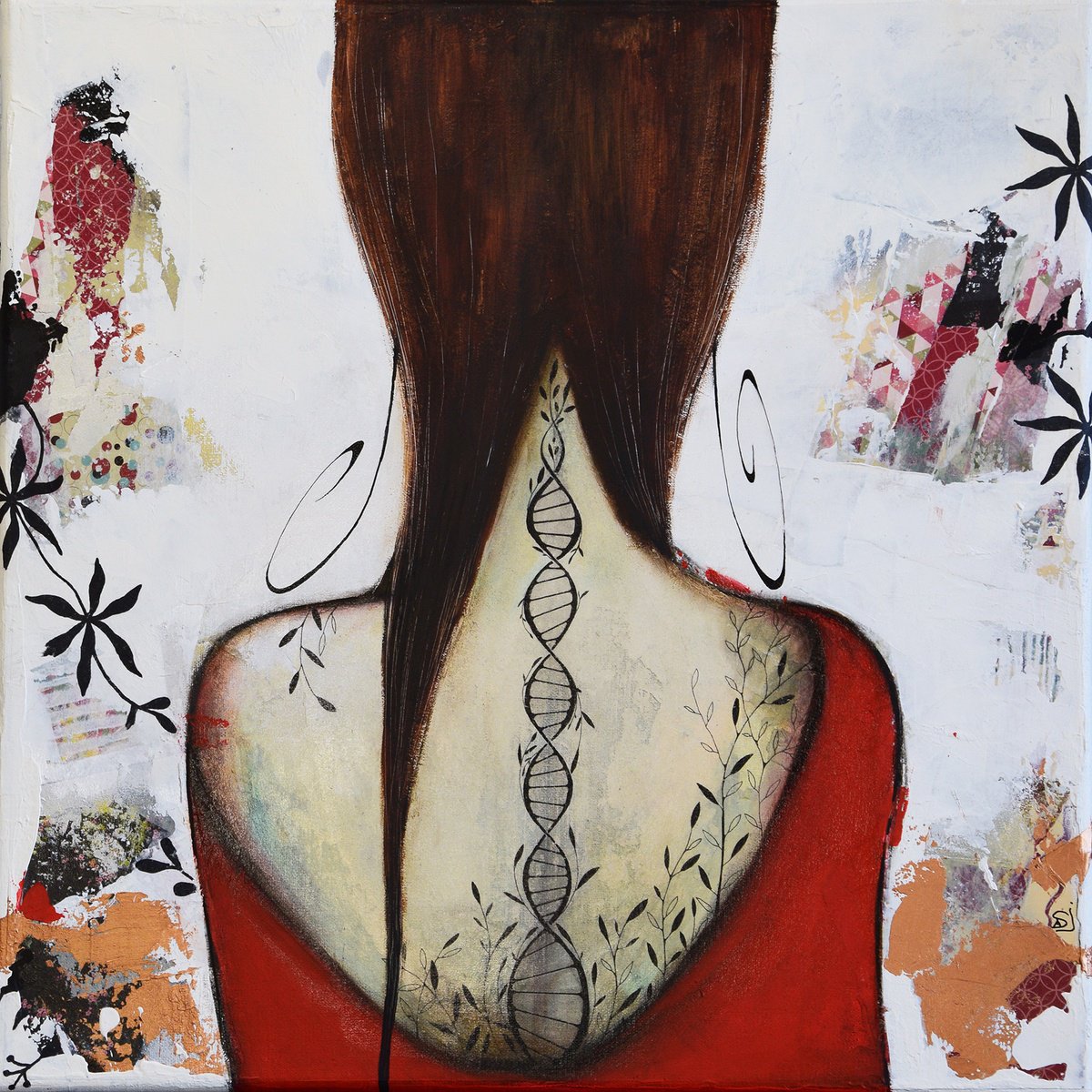 Expressive Portrait Acrylic Painting By Armandine Js, 20 X 20, Heritage, Original Artwork