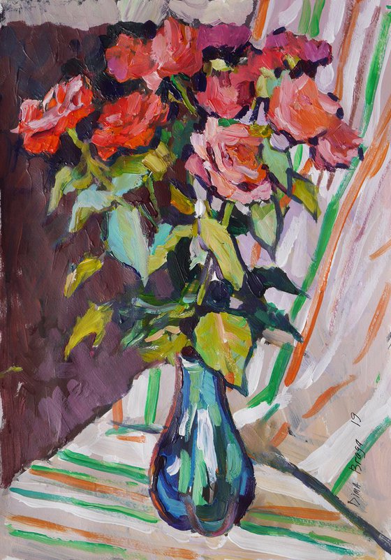 Still life with roses (plein air) original painting