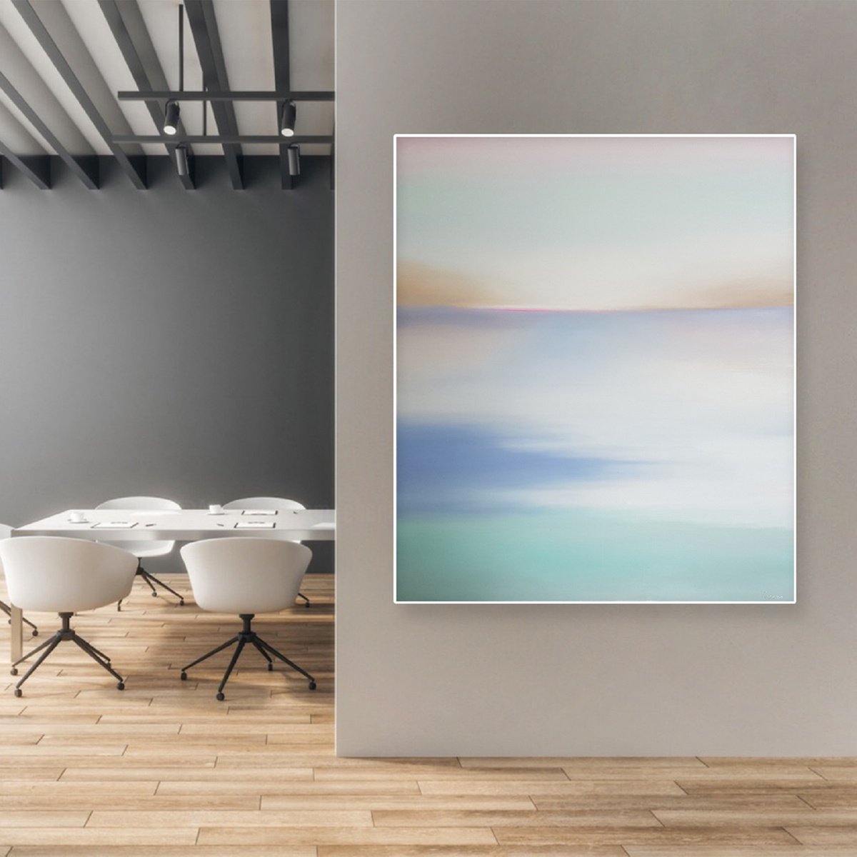 Surrealistic Landscape Oil Painting By Larissa Uvarova, 47 X 55", Seascape Painting Tender Sea, Original Artwork