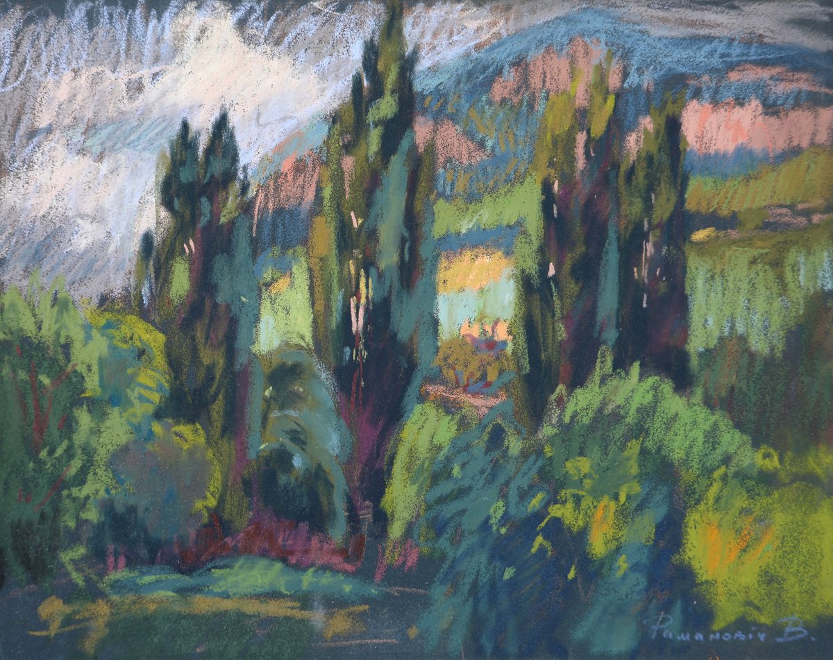 Impressionistic Pastel Drawing , Evening In The Pyrenees By Victoria Ramanovich, 13 X 10, Artwork For Sale On Artfinder