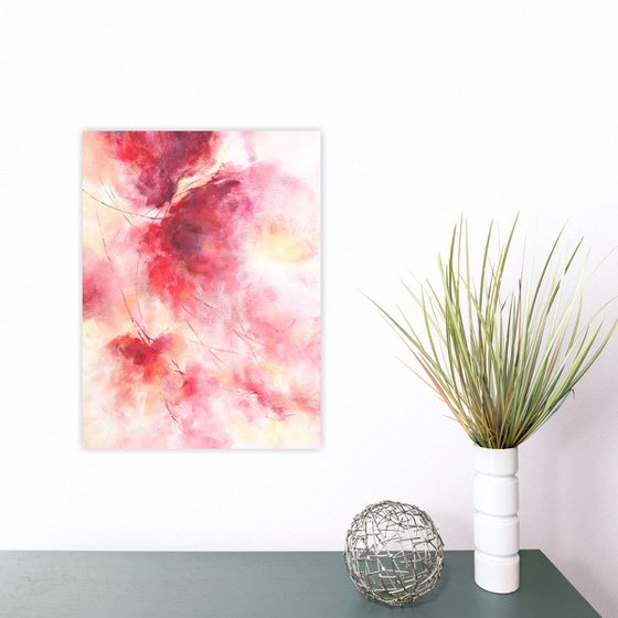 Abstract floral art, red loose flowers painting "Summer mood"