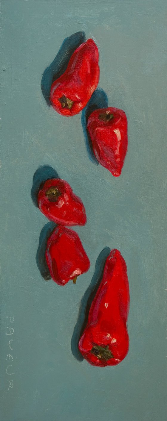 modern still life of red peppers