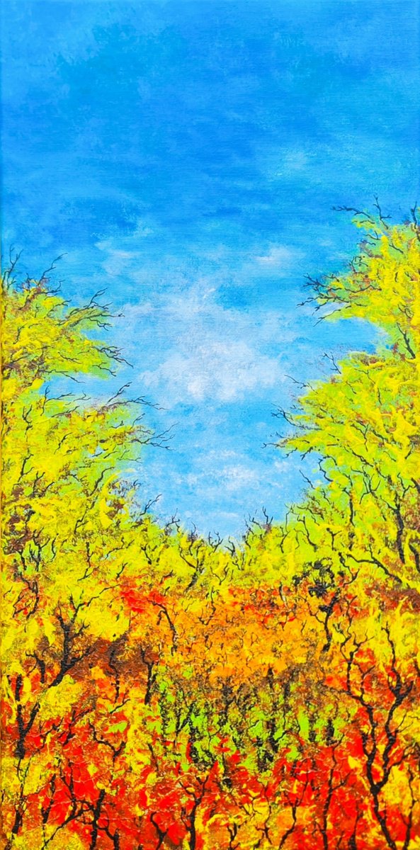 Impressionistic Landscape Acrylic Painting By Daniel Urbani?k, 12 X 24, Burning Autumn 1, Original Artwork