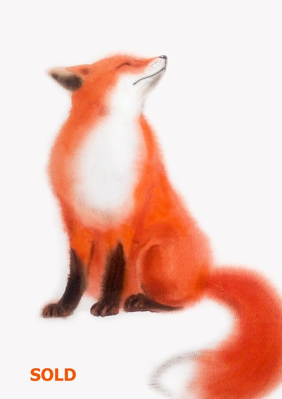 Red Fox - foxy - fox portrait - fox watercolor - fox looks upwards