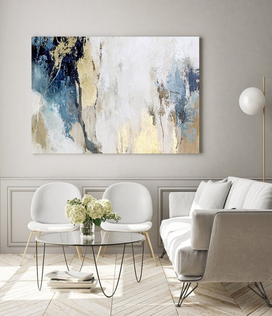 "Avalanche" Blue and gold abstract art