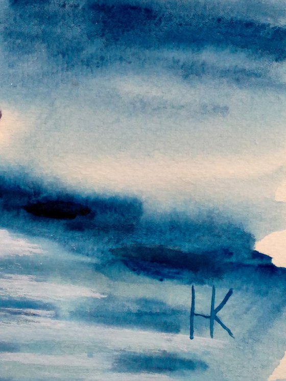 yacht sailing original watercolor painting impressionistic artwork"Between the ground and sky"