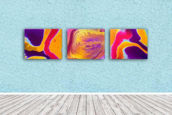 "Mix And Match" - FREE USA SHIPPING - Original Triptych, Abstract PMS Fluid Acrylic Paintings Series - 60" x 16"